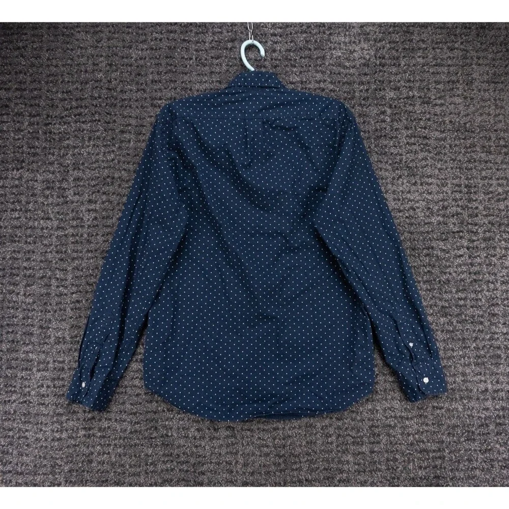 J Crew Shirt Mens Medium Blue Polka Dot Print Slim Stretch Long Sleeve Preppy
